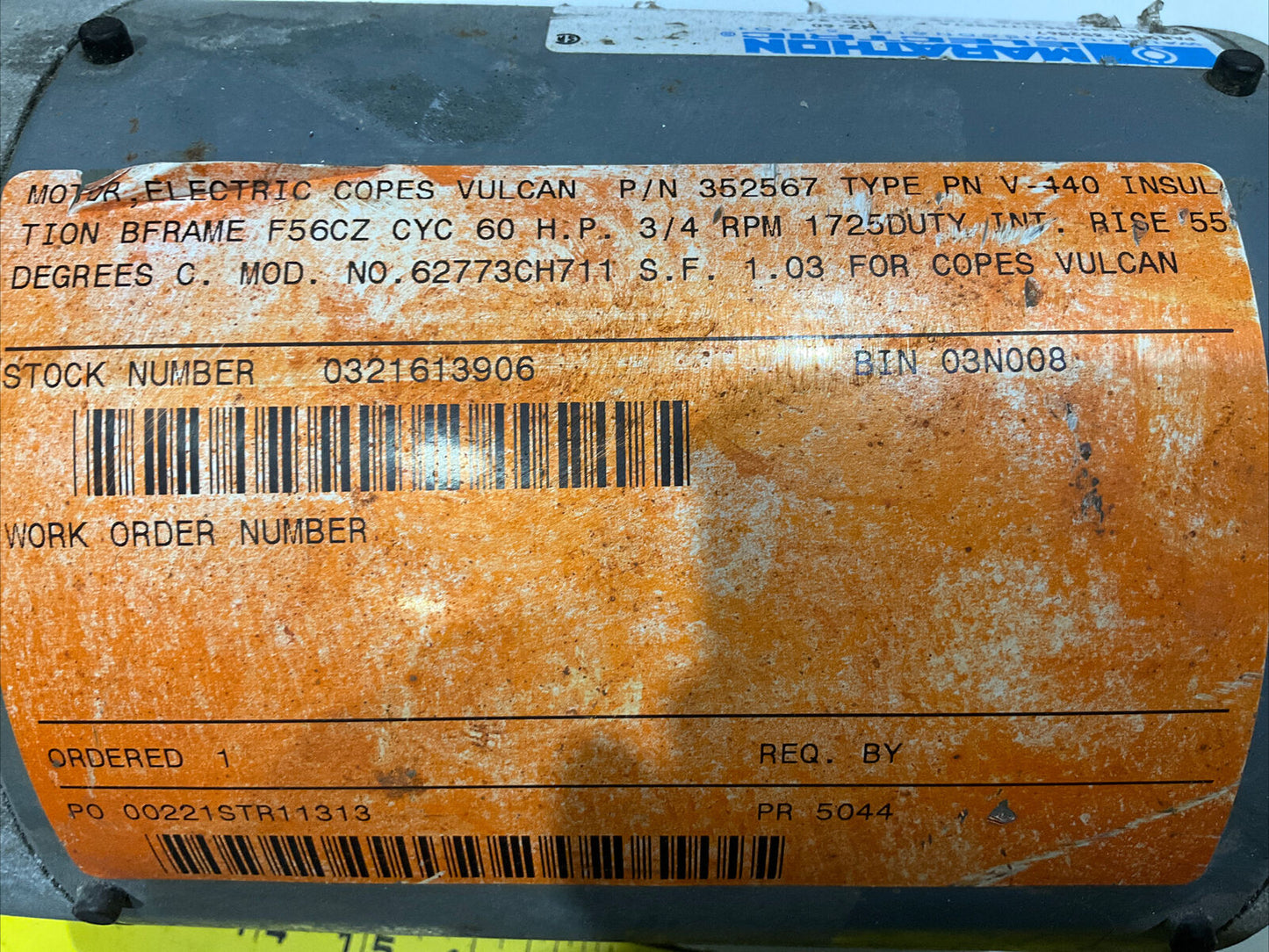 MARATHON ELECTRIC 352567 4VD56T17T5537A MOTOR 60 HZ 3/4 HP 230/460 V 678