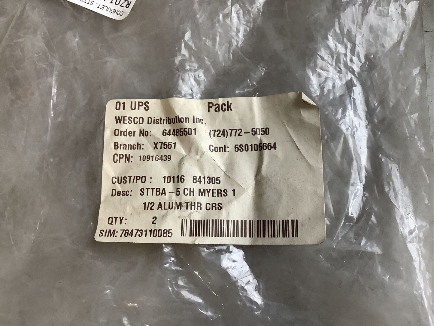 MYERS STTBA-5 ALUMINUM THROUGH BULKHEAD FITTING 1-1/2IN 678 - QTY 2