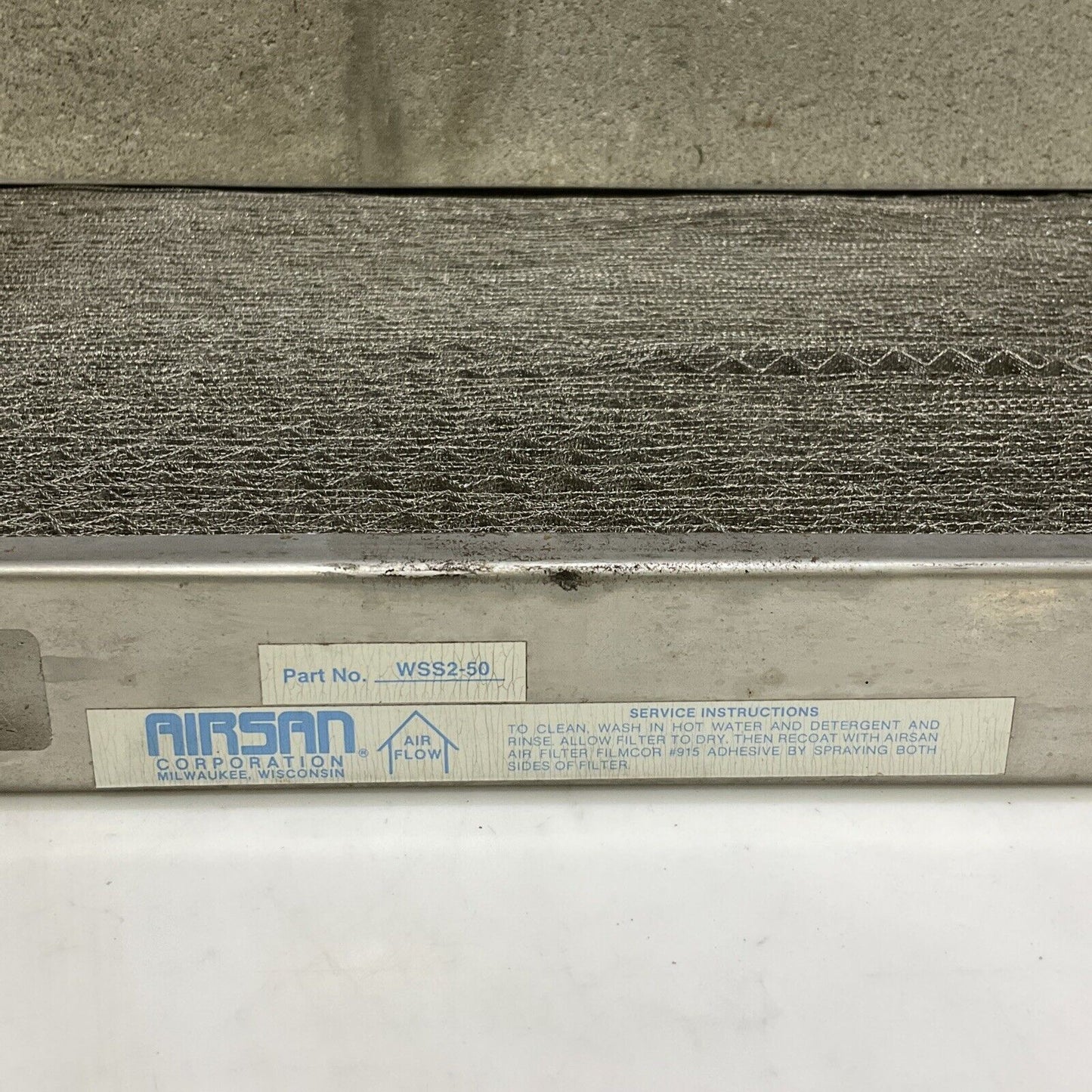 AIRSAN WSS2-50 STAINLESS STEEL FILTER 23.5 X 18.5 678