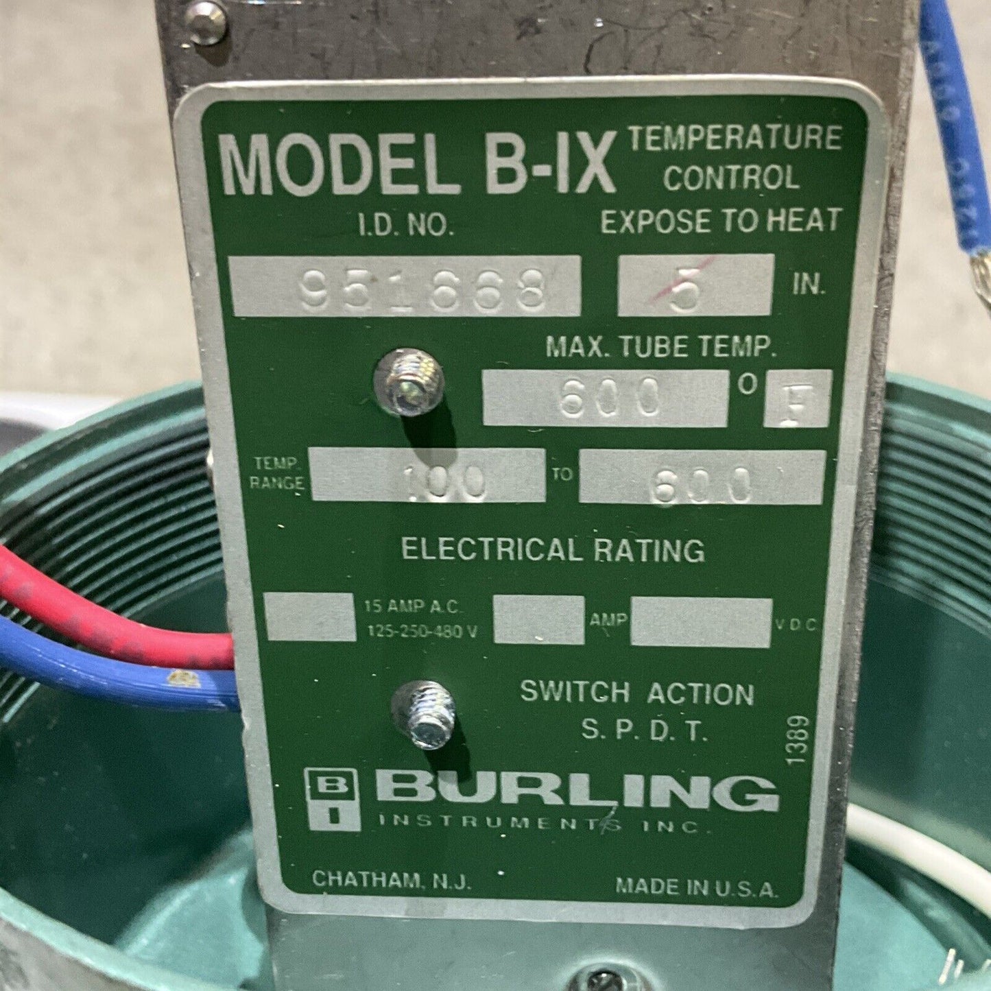 BURLING 951668 B-IX TEMPERATURE CONTROL TEMP RANGE 100-600 5IN 678