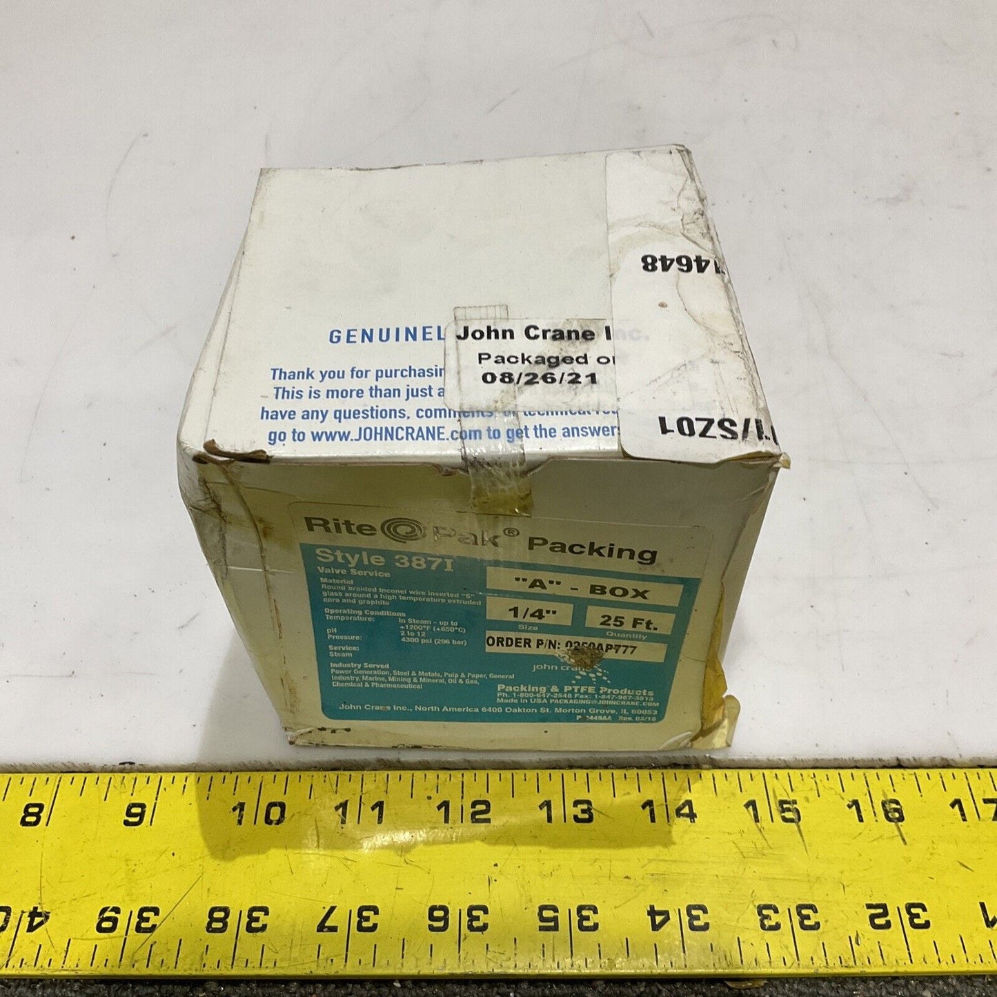 JOHN CRANE 387I 0250AP777 MECHANICAL PACKING 1/4IN 25 FT 678