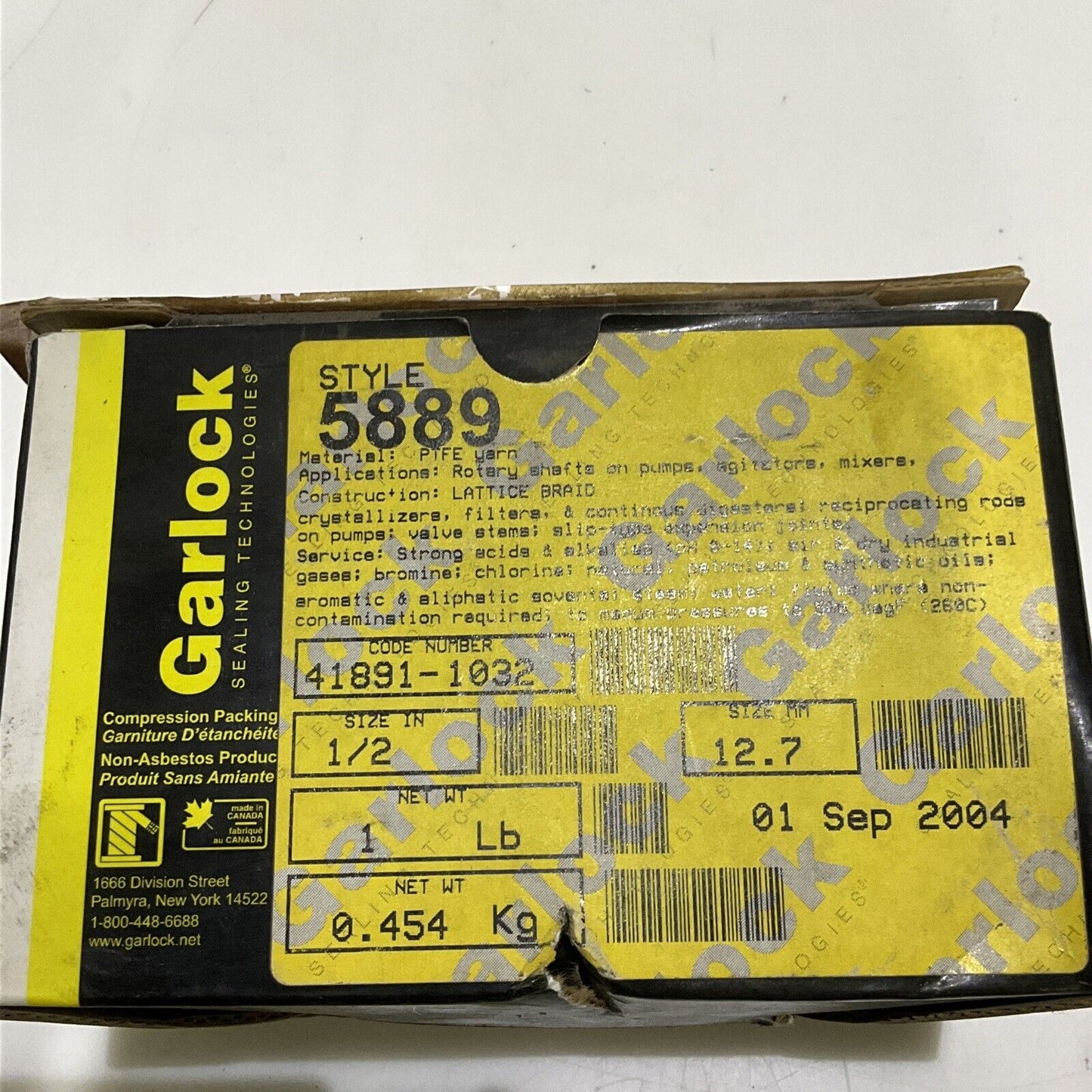 GARLOCK 41891-1032 MECHANICAL PACKING STYLE 5889 1/2IN 12.7 MM 1LB 678