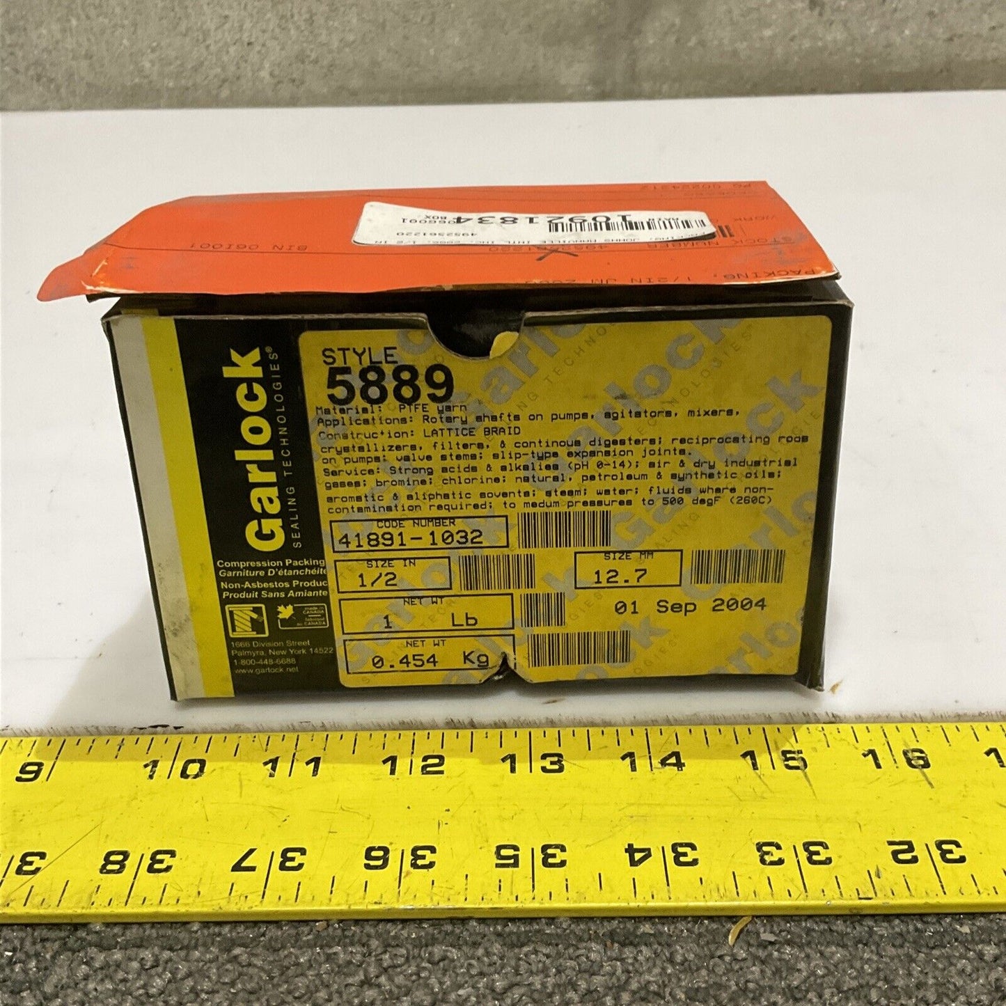 GARLOCK 41891-1032 MECHANICAL PACKING STYLE 5889 1/2IN 12.7 MM 1LB 678