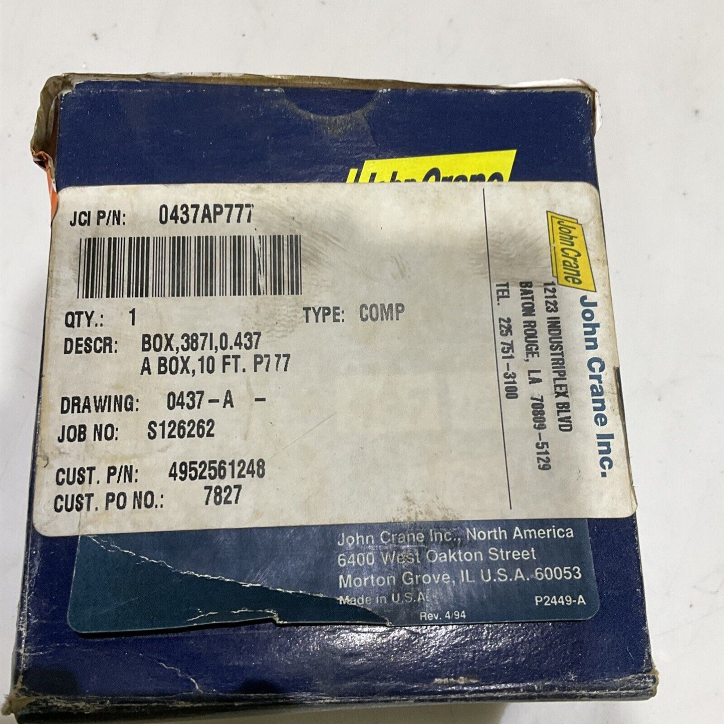 JOHN CRANE RITE PAK 3871 0437AP777 MECHANICAL PACKING .437 10FT 678
