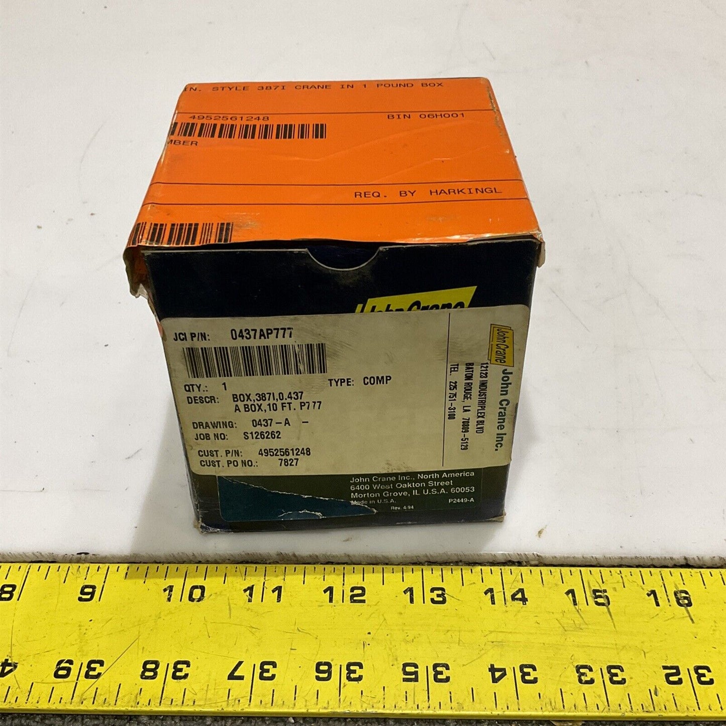 JOHN CRANE RITE PAK 3871 0437AP777 MECHANICAL PACKING .437 10FT 678