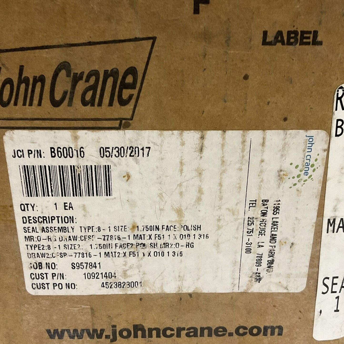 JOHN CRANE B60016 CF-SP-77816-1 SEAL ASSEMBLY TYPE 8 678