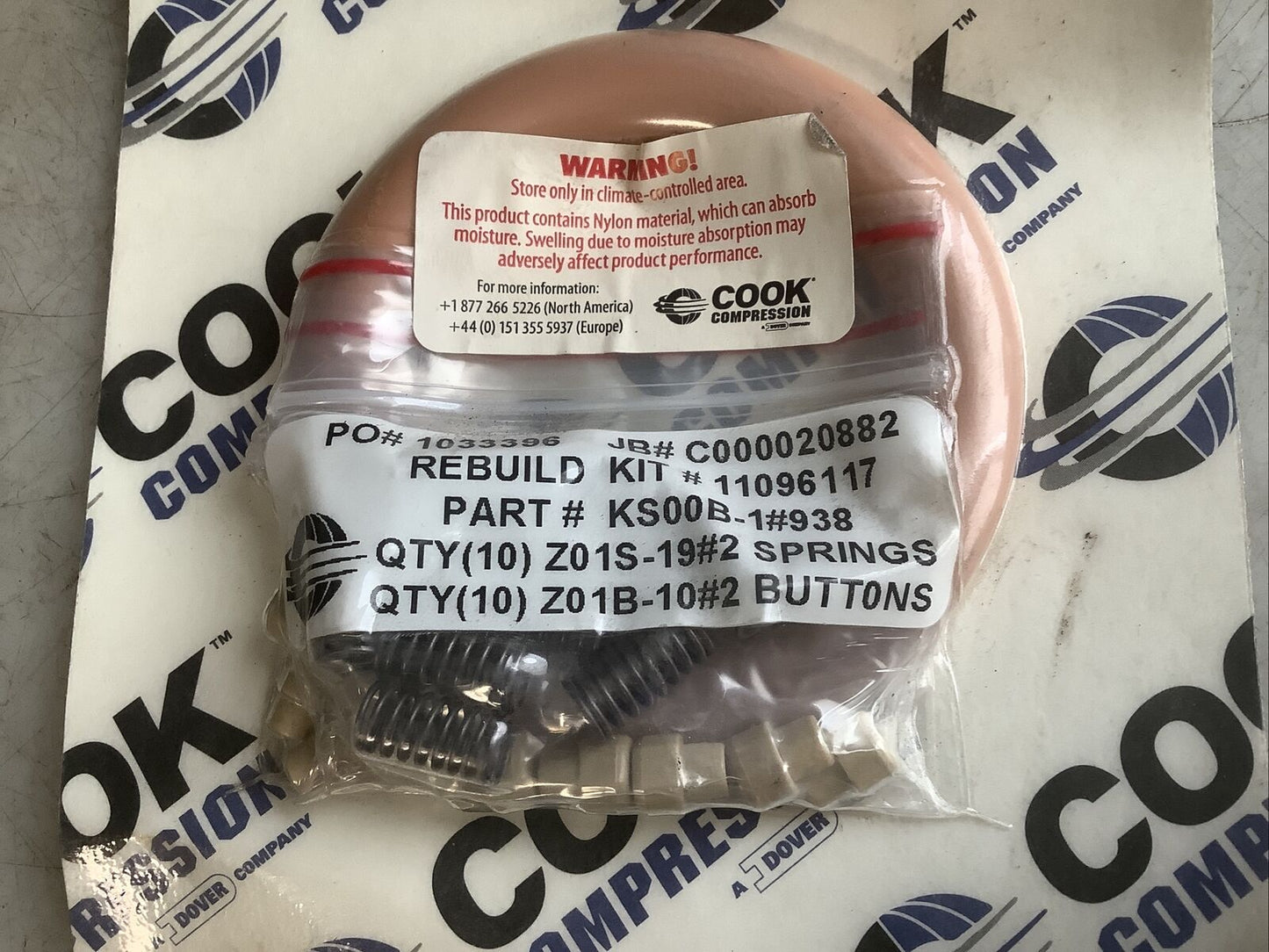 COOK COMPRESSION 11096117 KS00B-1#938 REBUILD KIT 678