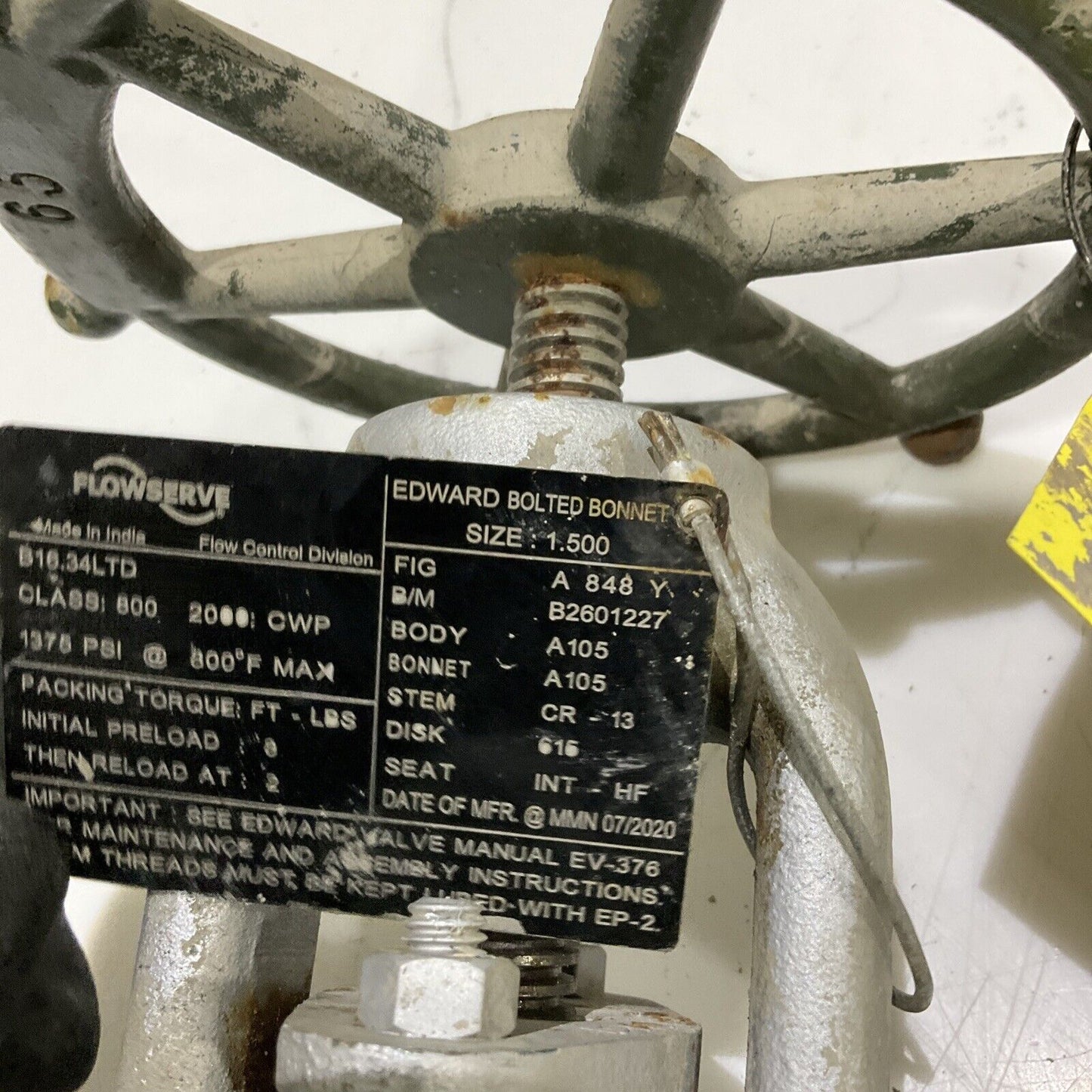 FLOWSERVE B16.34LTD EDWARD BOLTED BONNET GLOBE VALVE A105 1375 PSI 1 1/2 IN 678