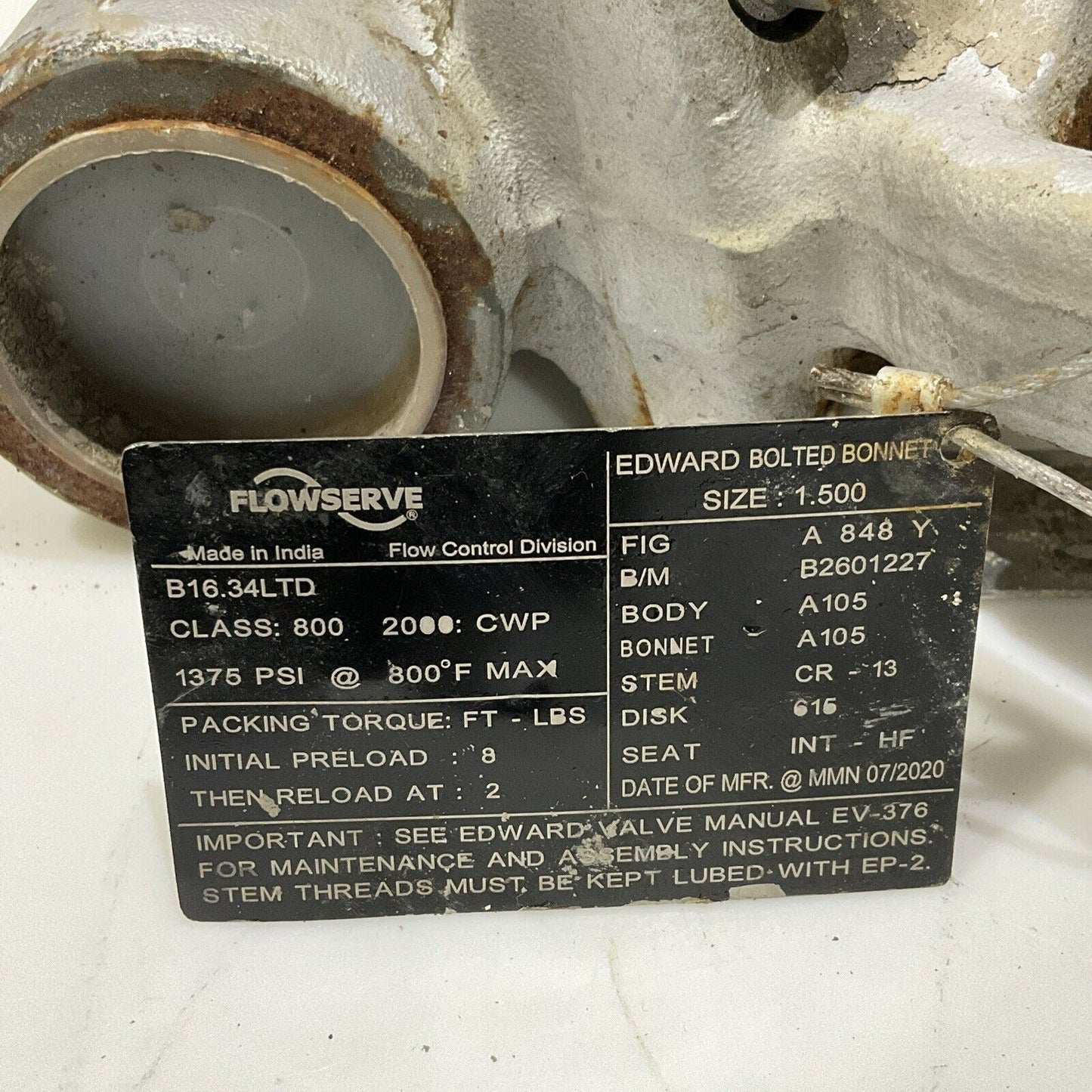 FLOWSERVE B16.34LTD EDWARD BOLTED BONNET GLOBE VALVE A105 1375 PSI 1 1/2 IN 678