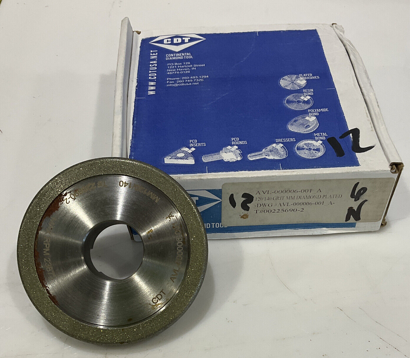 CONTINENTAL DIAMOND TOOL 225690-2 4" DIAMETER 120/140 GRIT GRINDING WHEE