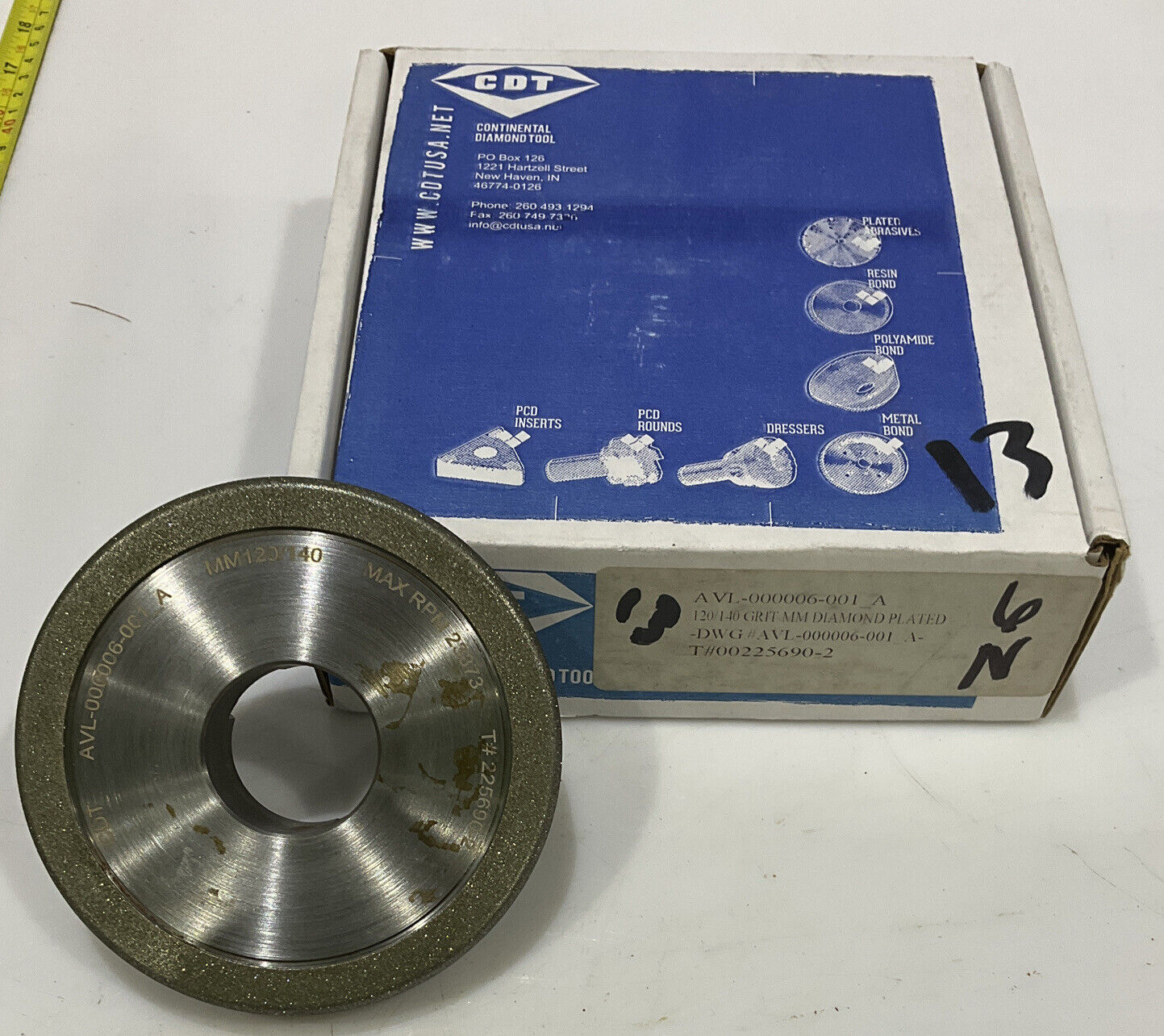 CONTINENTAL DIAMOND TOOL 225690-2 4" DIAMETER 120/140 GRIT GRINDING WHEE