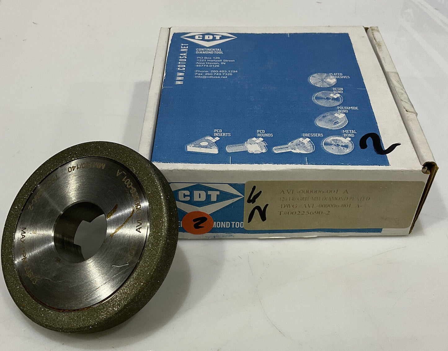 CONTINENTAL DIAMOND TOOL 225690-2 4" DIAMETER 120/140 GRIT GRINDING WHEEL
