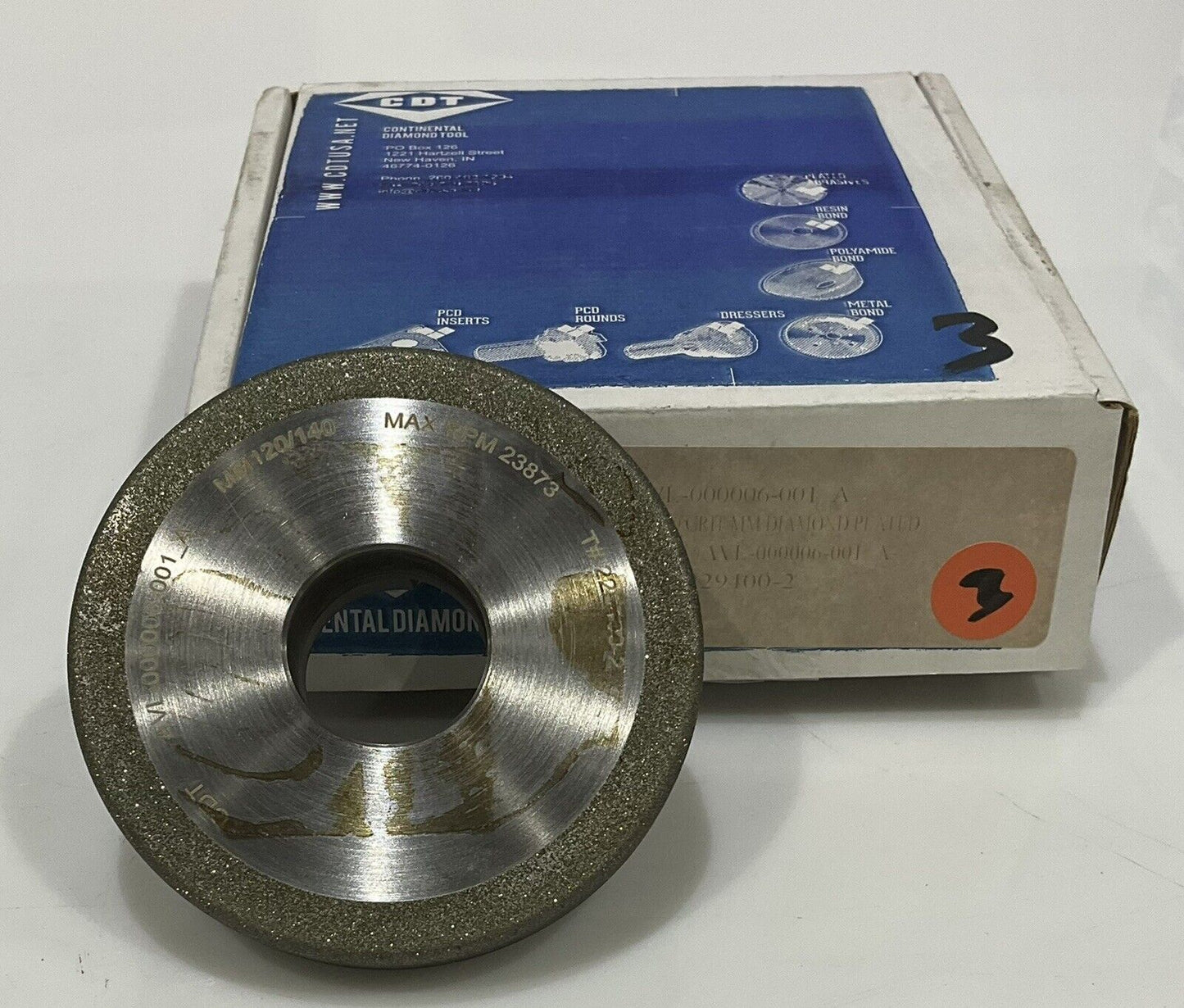 CONTINENTAL DIAMOND TOOL 229400-2 4" DIAMETER 120/140 GRIT GRINDING WHEEL