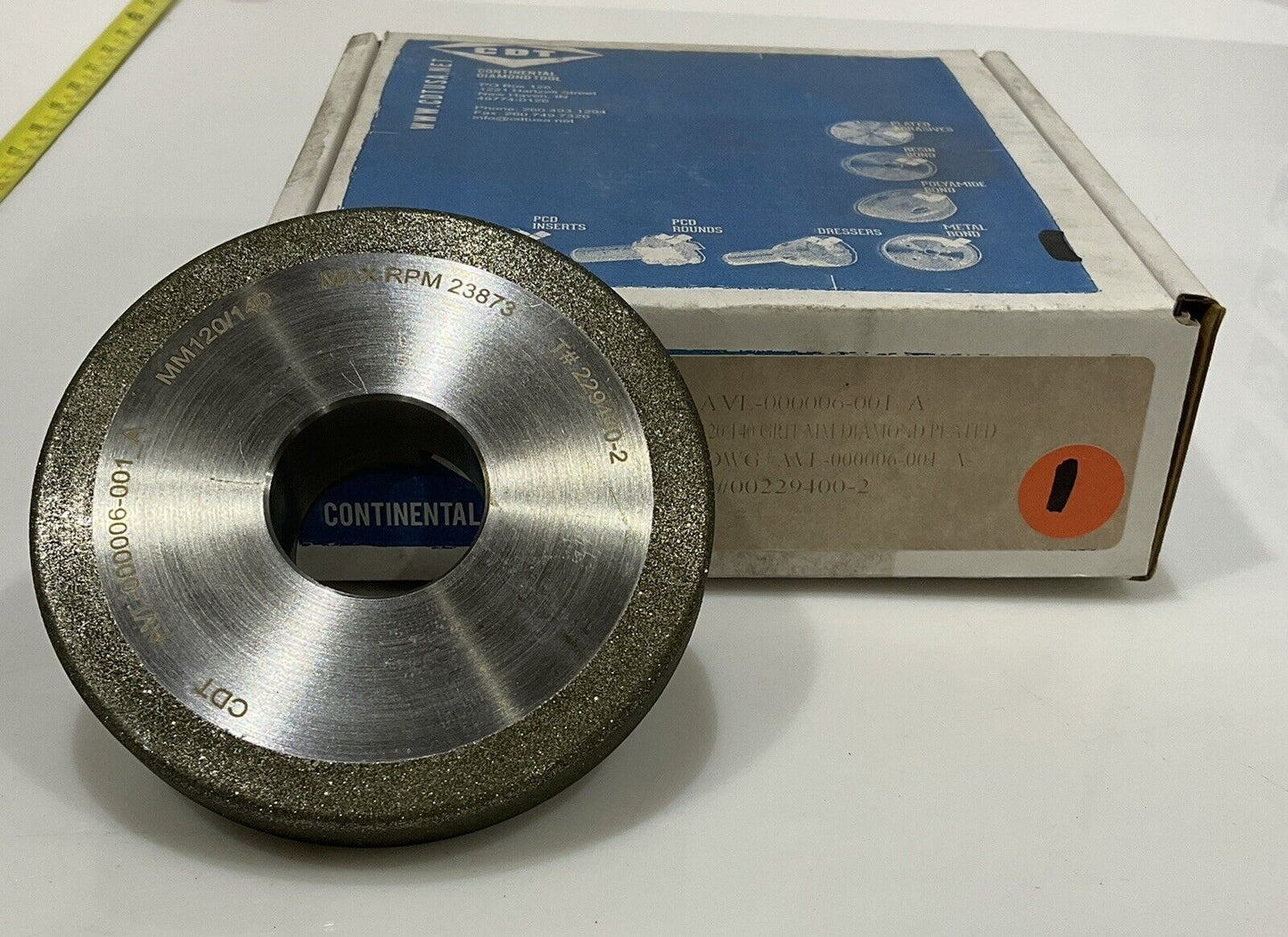 CONTINENTAL DIAMOND TOOL 229400-2 4" DIAMETER 120/140 GRIT GRINDING WHEEL