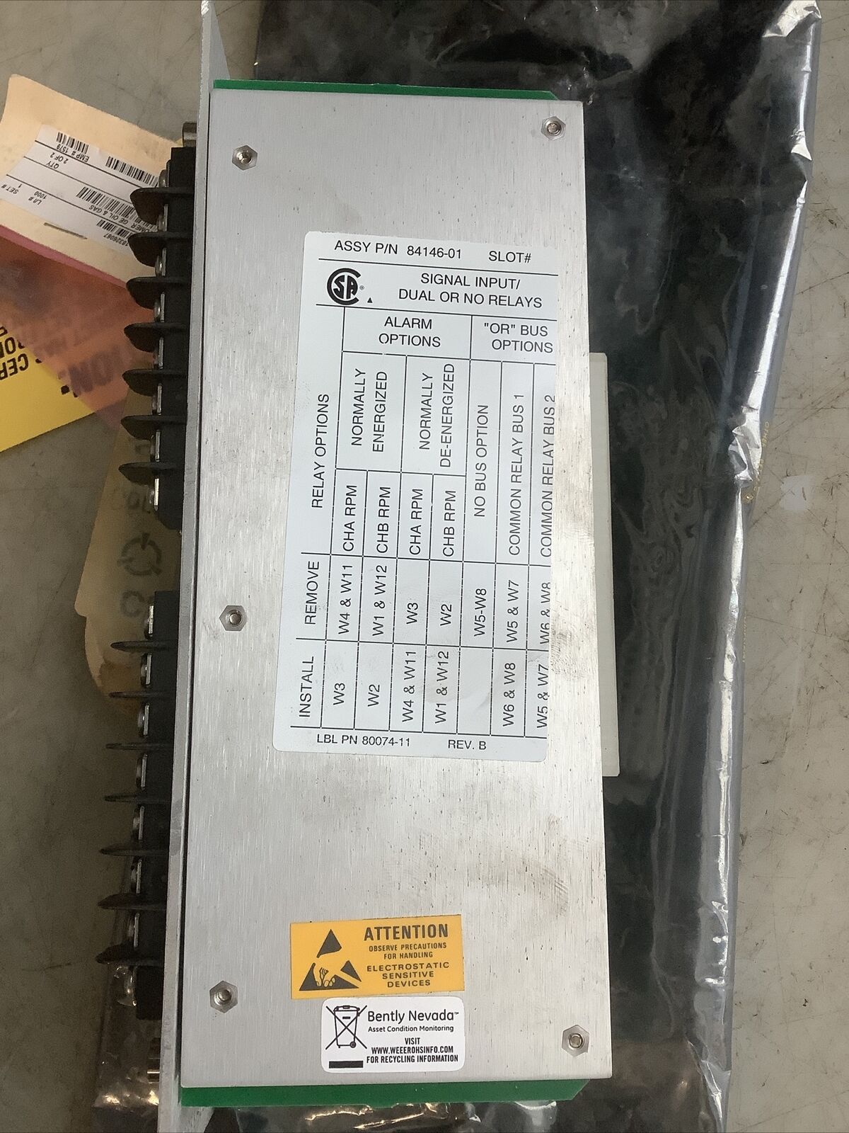 BENTLY NEVADA 84146-01 3300/50 SINGLE INPUT RELAY CARD 678