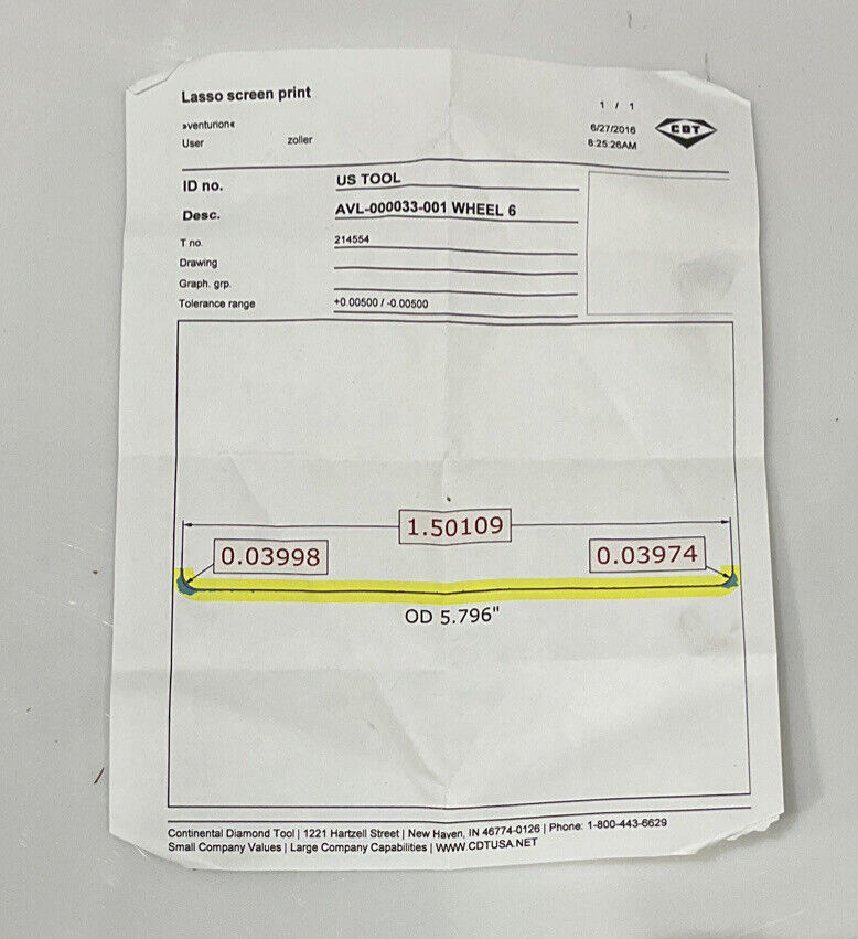 CONTINENTAL DIAMOND TOOL 214554-1 120/140 GRIT 5.795” DIAMETER GRINDING WHEEL