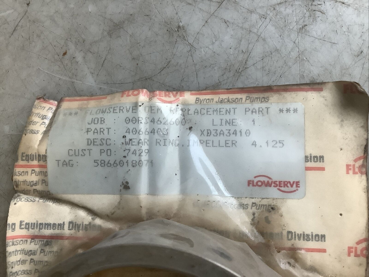 FLOWSERVE 4066403 XD3A3410 IMPELLER WEAR RING 4.125IN OD 678
