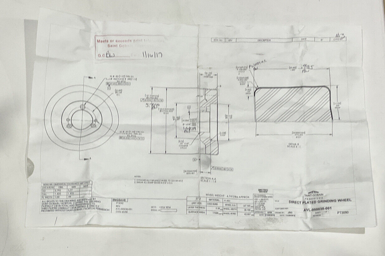 NORTON PT3090 DIAMOND GRINDING WHEEL 5.79" OD 60/80 GRIT
