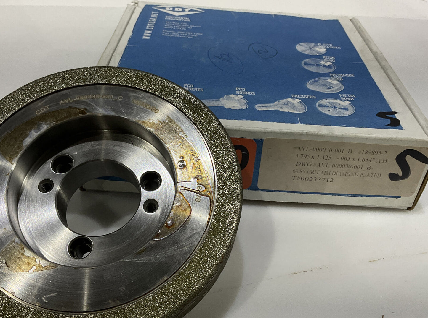 CONTINENTAL DIAMOND TOOL 233712 GRINDING WHEEL 5.79" OD 60/80 GRIT