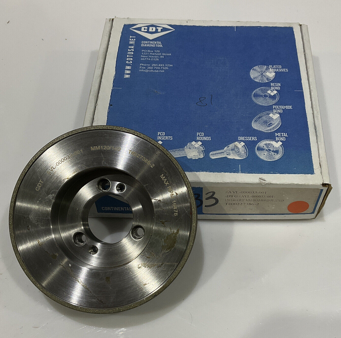 CONTINENTAL DIAMOND TOOL 227386-2 GRINDING WHEEL 5.79" OD 1.5" 120/140 GRIT