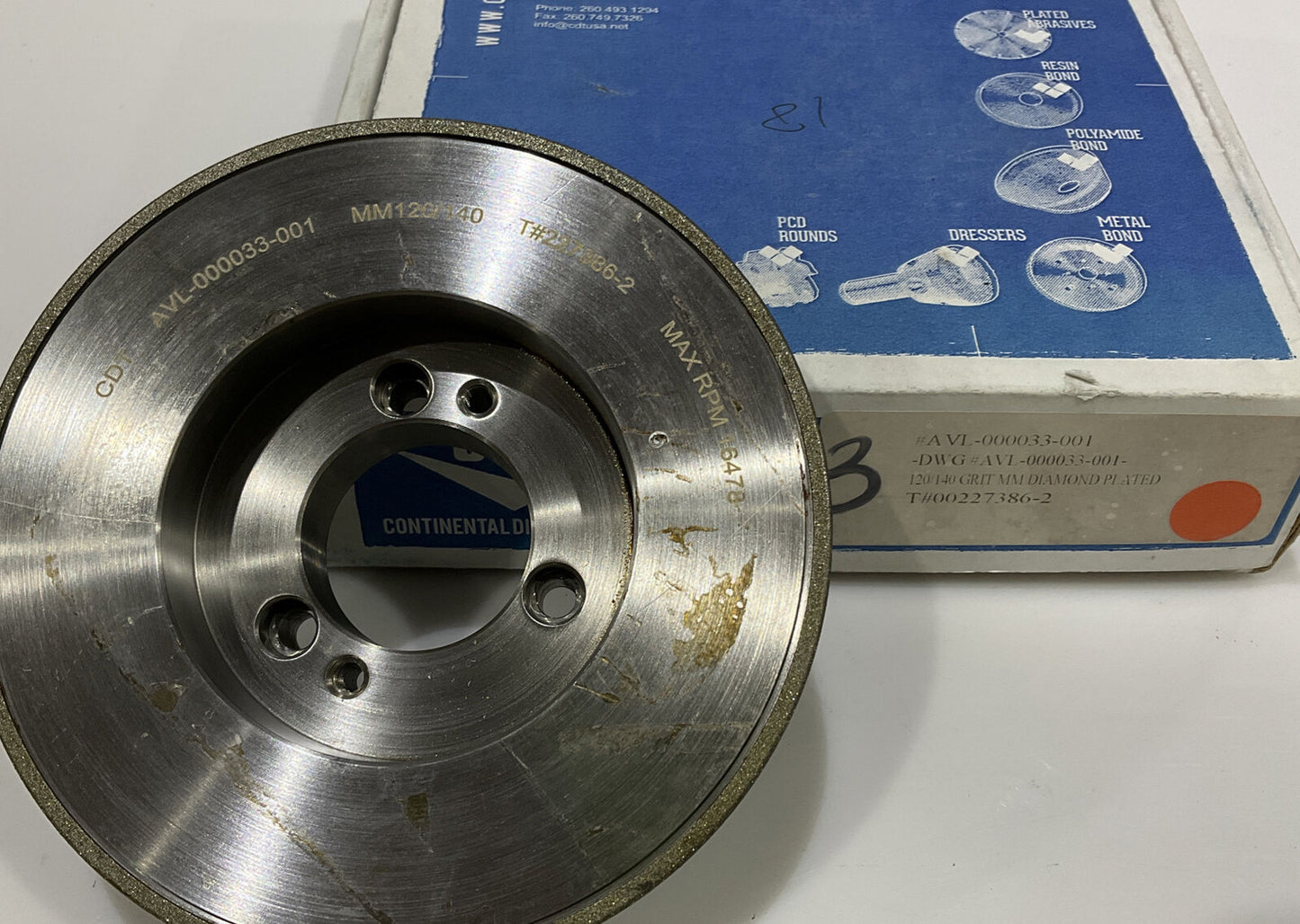 CONTINENTAL DIAMOND TOOL 227386-2 GRINDING WHEEL 5.79" OD 1.5" 120/140 GRIT