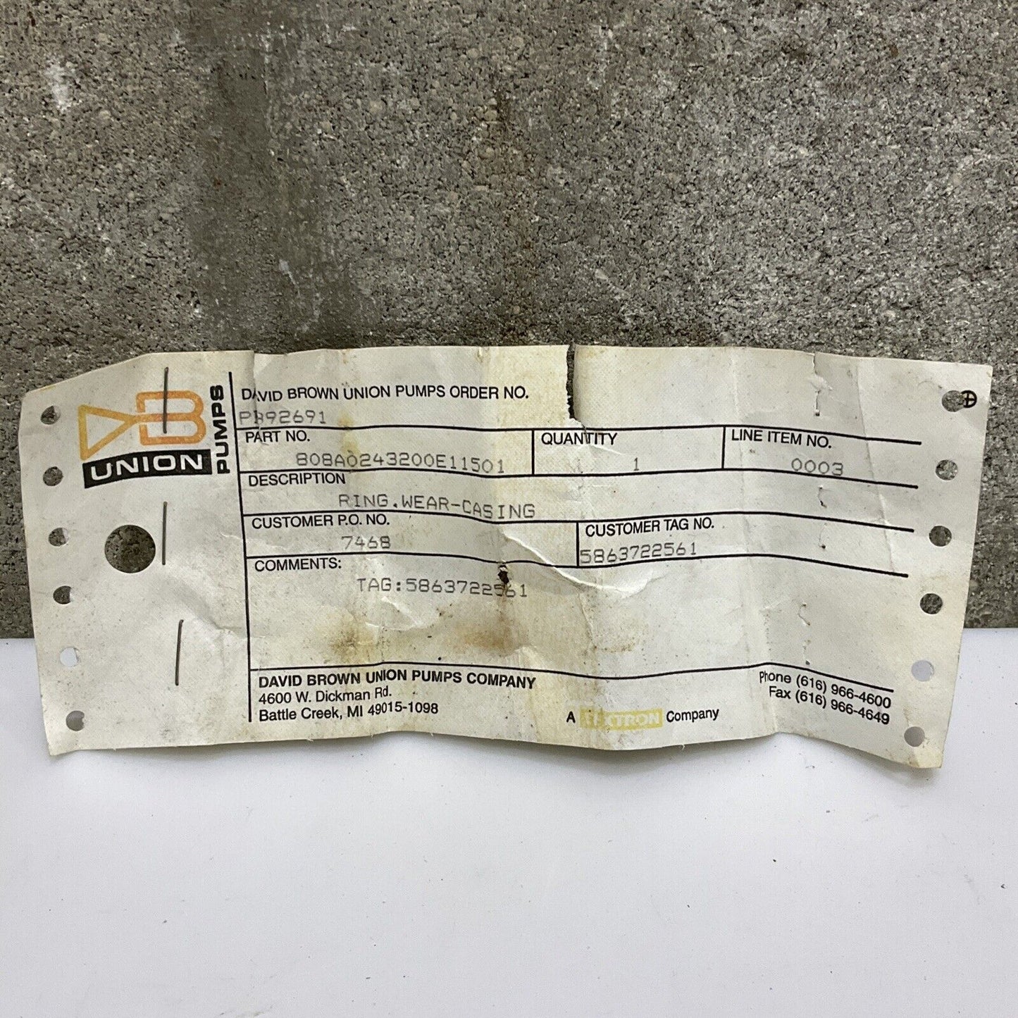 UNION PUMPS 808A0243200E11591 808A0243200E11501 WEAR RING CASING 678 LOT OF 2