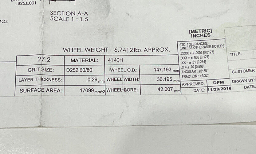 NORTON PT3090 GRIT 60/80 5.772” DIAMETER 1.654” BORE 1” GRINDING WHEEL