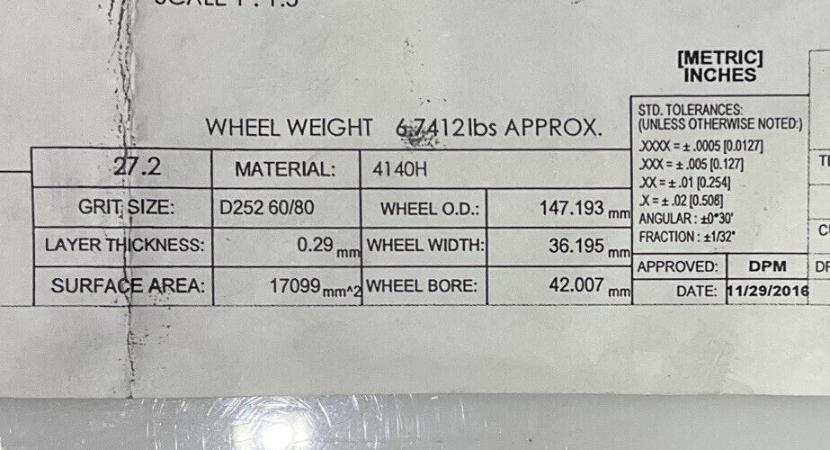 NORTON PT3090 GRIT 60/80 5.795” DIAMETER 1.654” BORE 1” GRINDING WHEEL