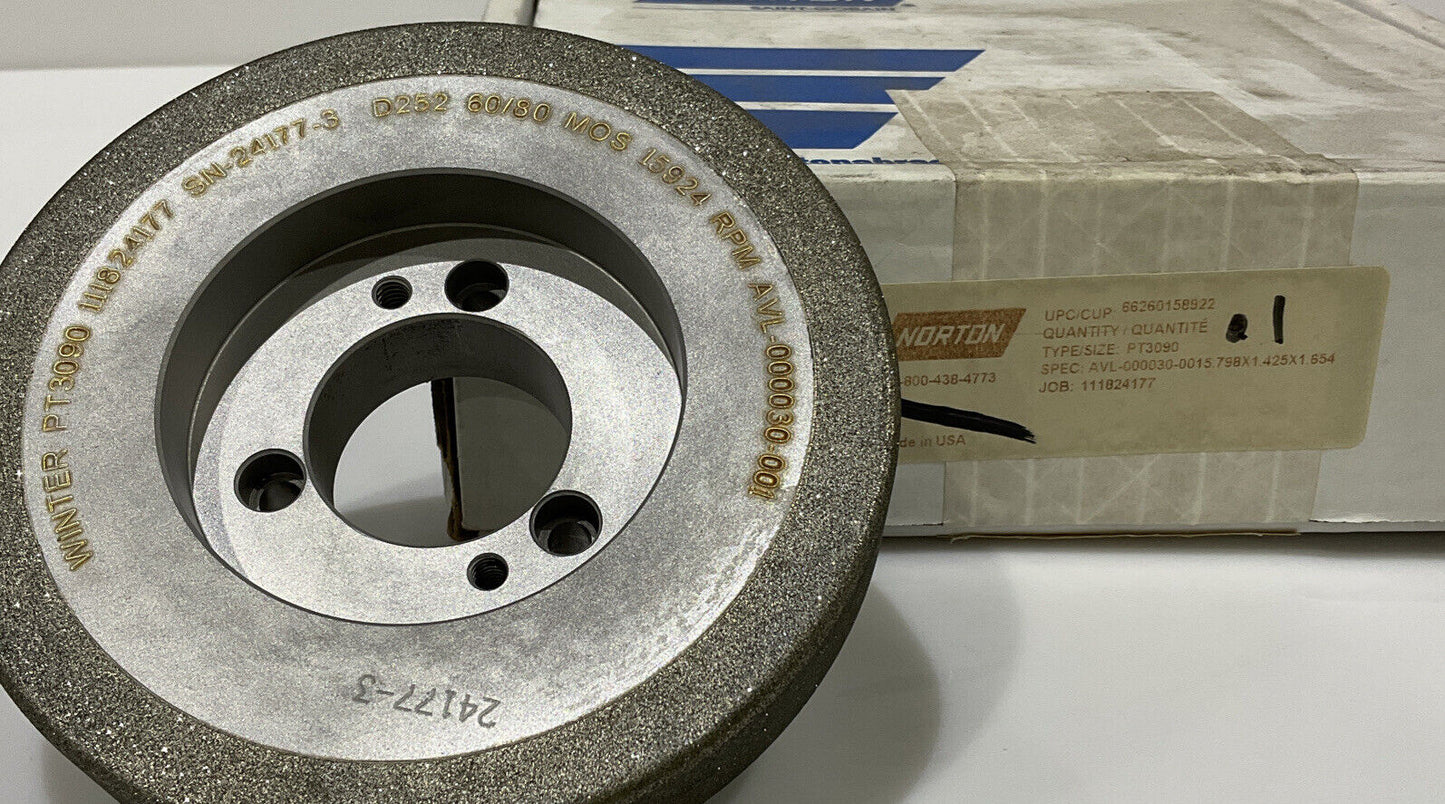 NORTON PT3090 GRIT 60/80 5.795” DIAMETER 1.654” BORE 1” GRINDING WHEEL