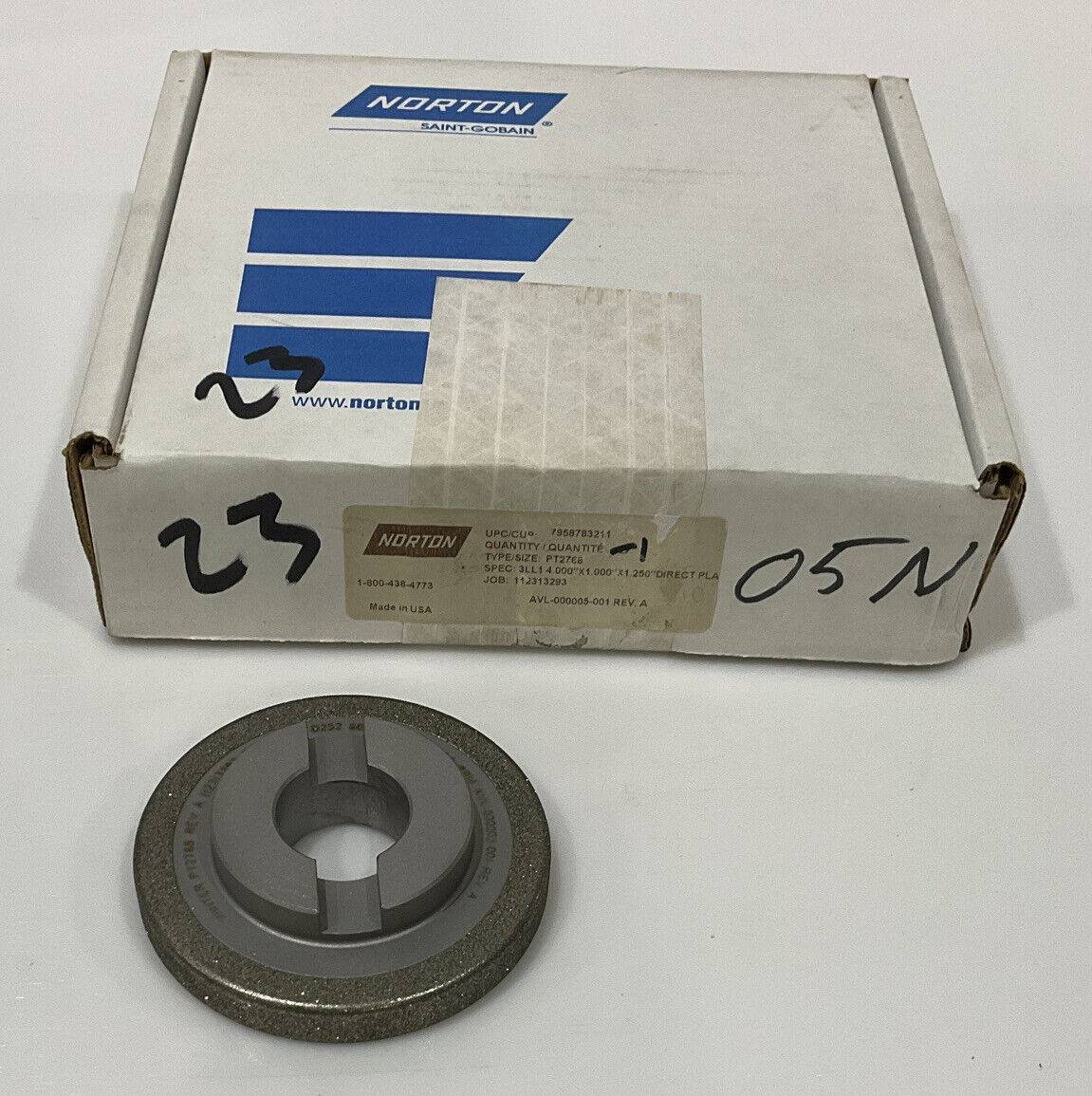 NORTON PT2768 GRIT 60/80 4” OD DIAMETER 1.26” BORE DIAMOND GRINDING WHEEL