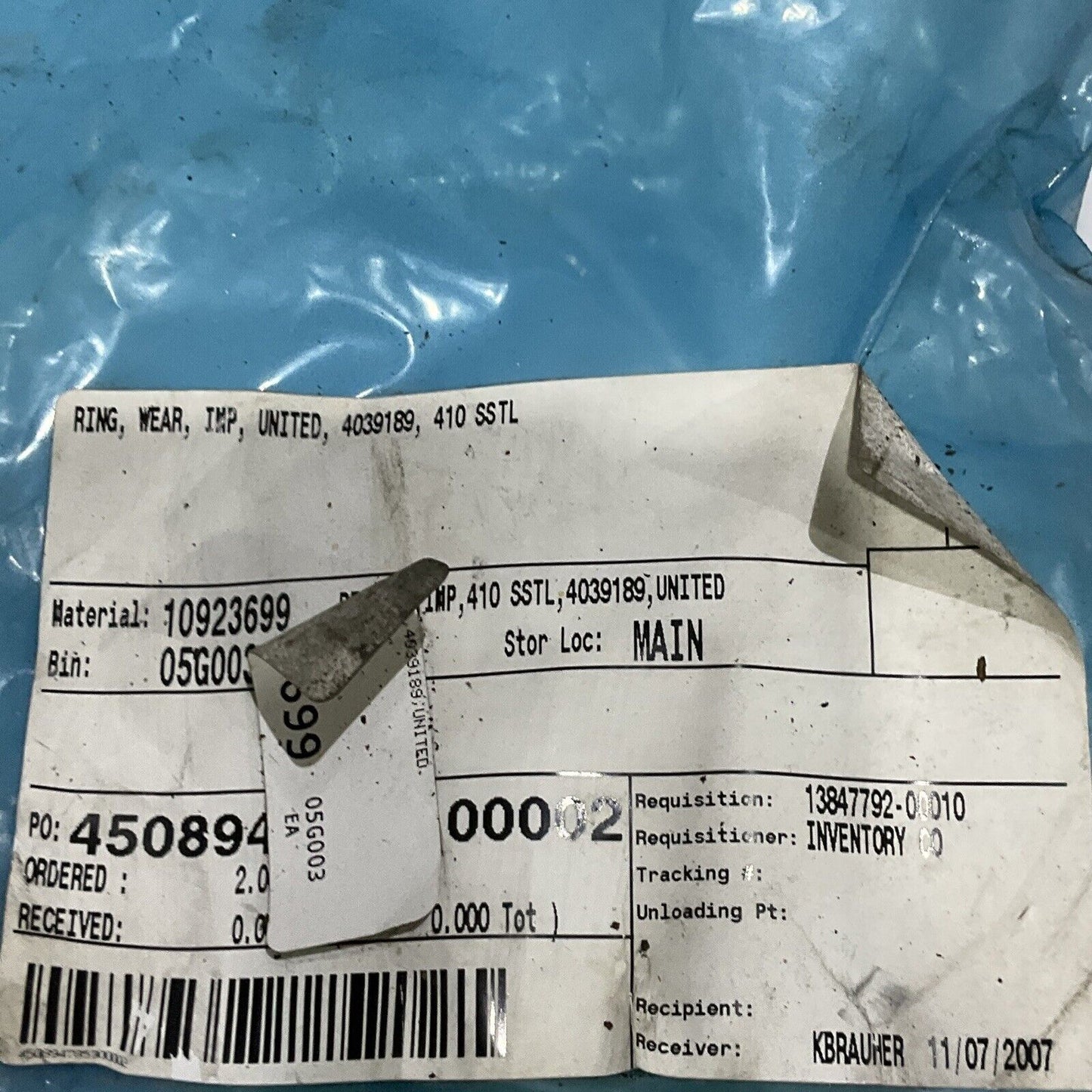 UNITED 4039189 IMPELLER WEAR RING 410 SSTL 678