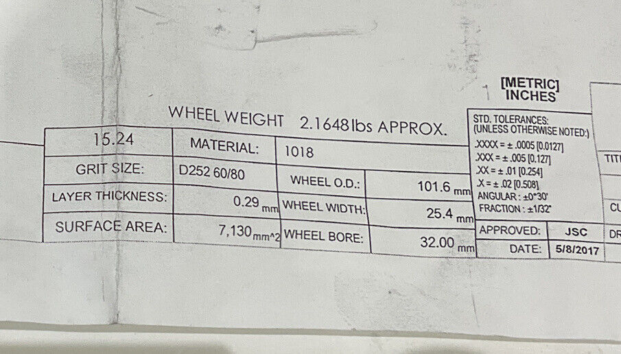 NORTON PT2768 GRIT 60/80 4” OD DIAMETER 1.26” BORE DIAMOND GRINDING WHEEL
