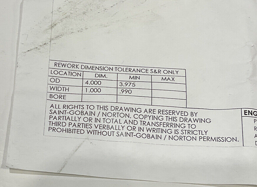 NORTON PT2768 GRIT 60/80 4”OD DIAMETER 1.26” BORE DIAMOND GRINDING WHEEL