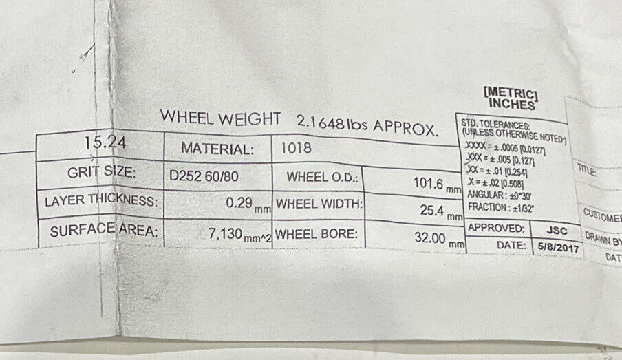 NORTON PT2768 GRIT 60/80 4”OD DIAMETER 1.26” BORE DIAMOND GRINDING WHEEL