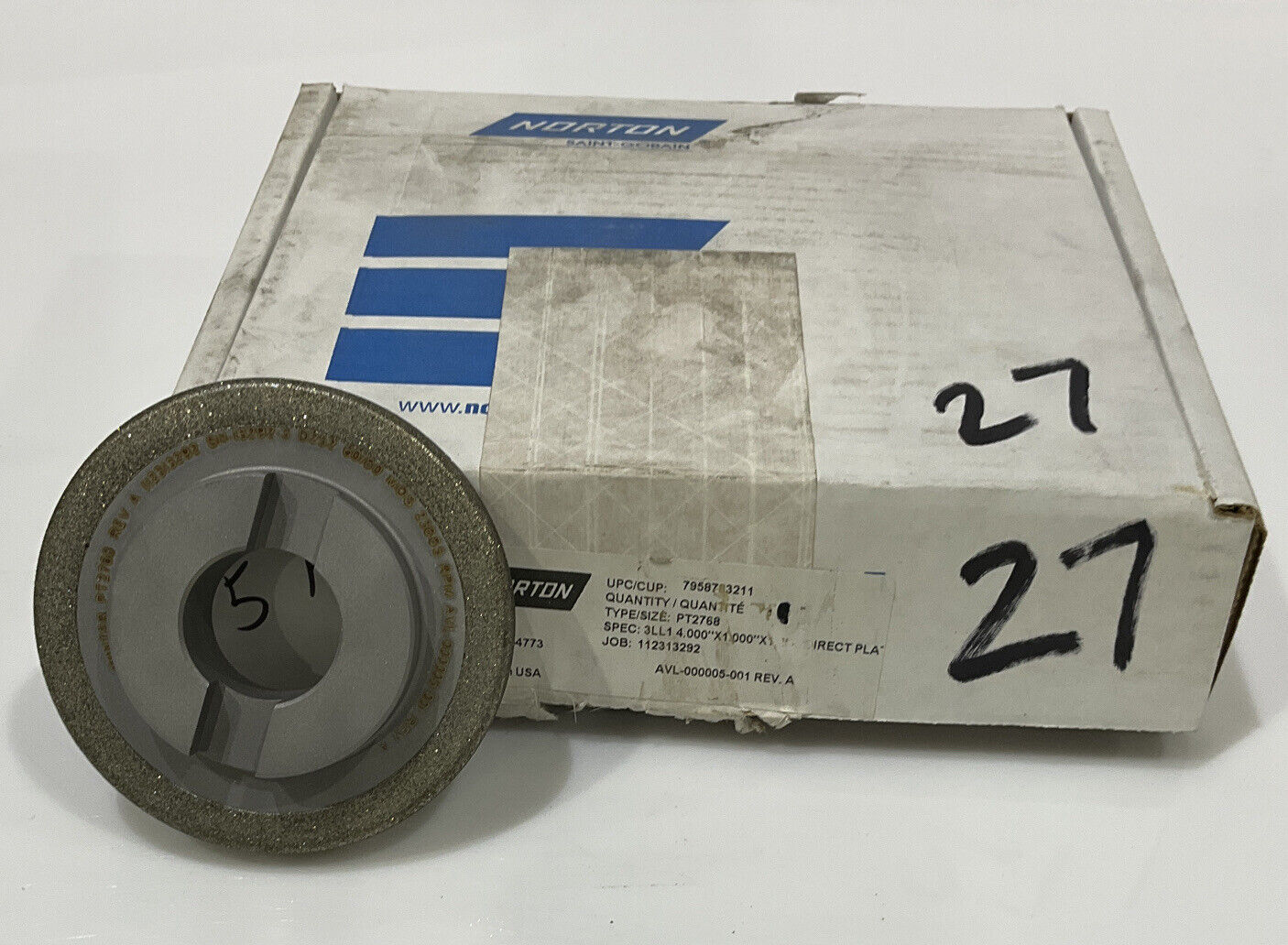 NORTON PT2768 GRIT 60/80 4" DIAMETER 1.26” BORE DIAMOND GRINDING WHEEL