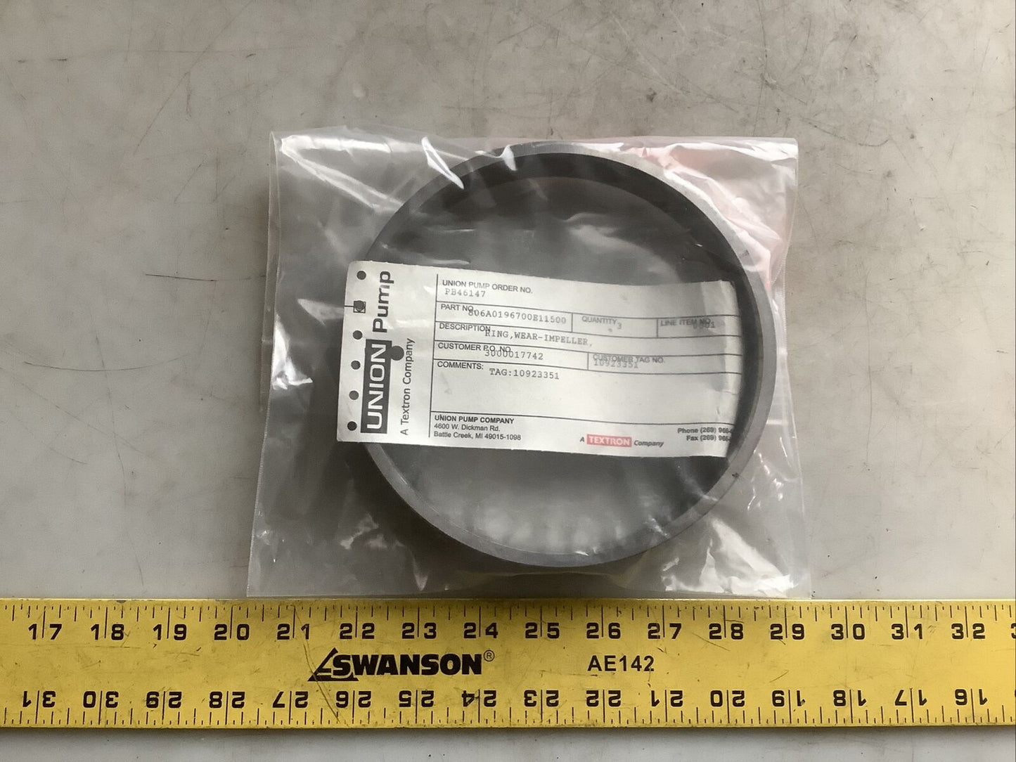UNION PUMP 806A0196700E11500 IMPELLER WEAR RING 678