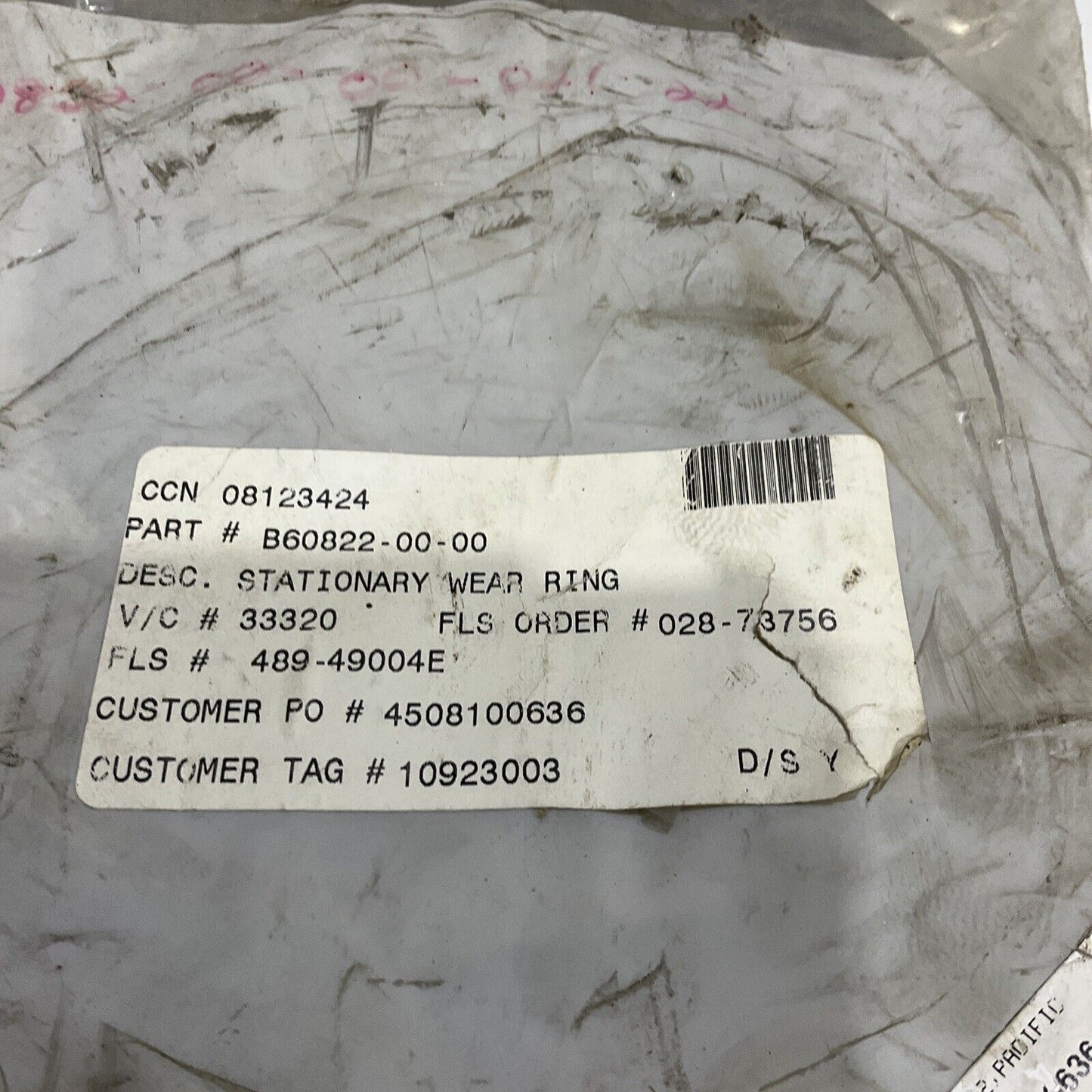 PACIFIC B60822-00-00 STATIONARY IMPELLER WEAR RING 678