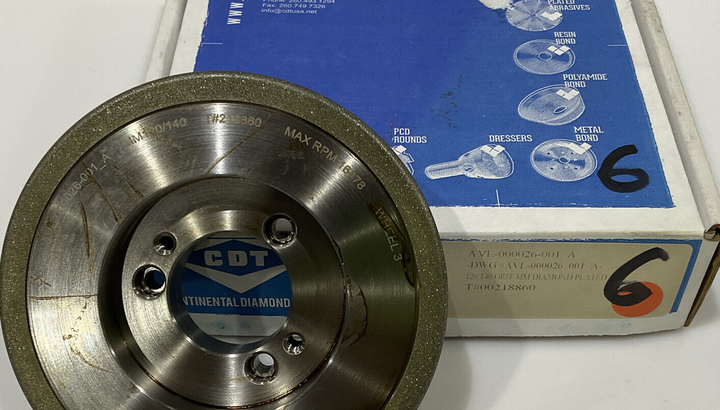 CONTINENTAL DIAMOND TOOL 218860 120/14 0 GRIT 5.795” DIAMETER GRINDING WHEEL