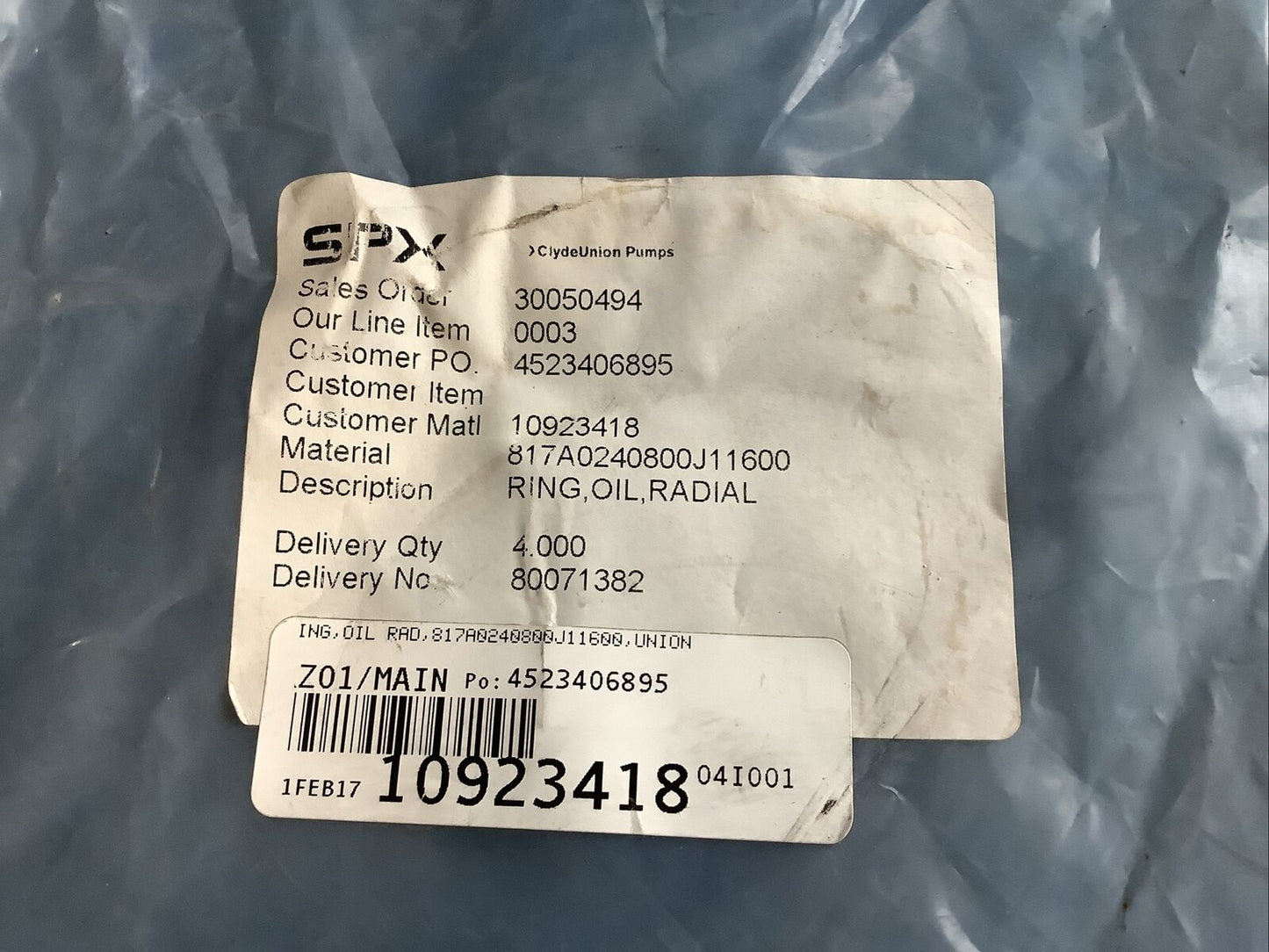 SPX CLYDE UNION PUMPS 817A0240800J11600 RADIAL OIL RING 678 - QTY 2