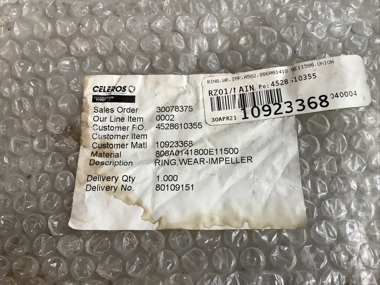CELEROS 806A0141800E11500 IMPELLER WEAR RING 678