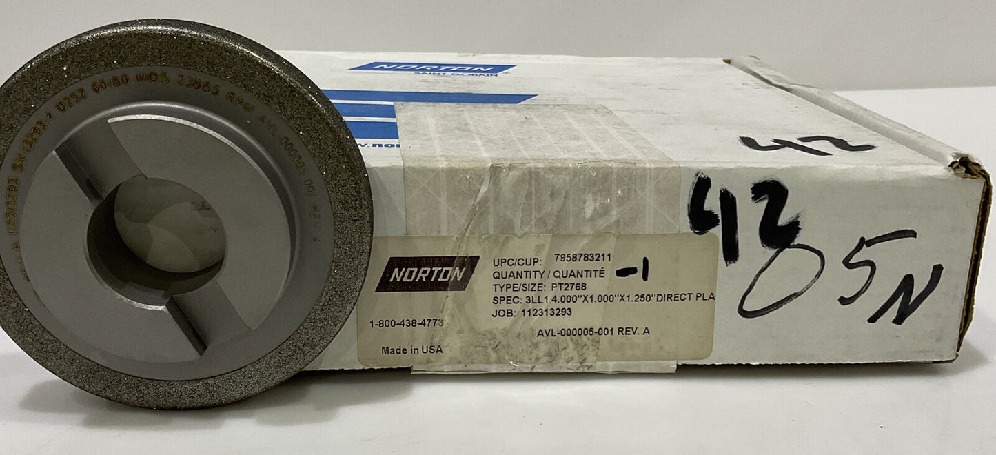 NORTON PT2768 GRIT 60/80 4” DIAMETER 1.26” BORE .571” GRINDING WHEEL