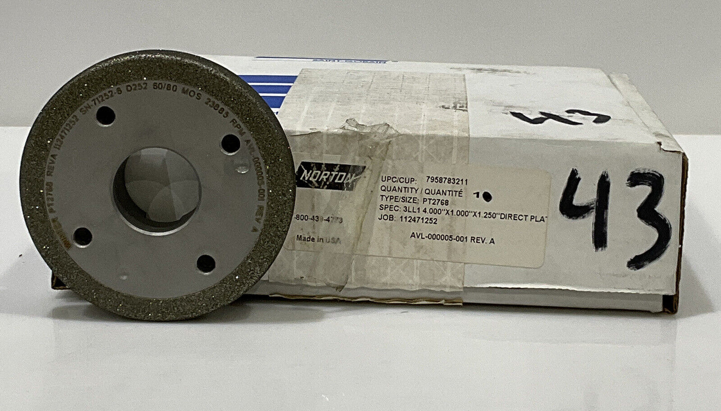 NORTON PT2768 GRIT 60/80 4.00” DIAMETER 1.26” BORE .571” GRINDING WHEEL