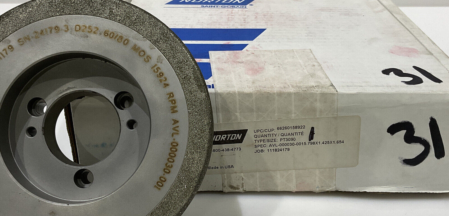 NORTON PT3090 60/80 GRIT 1.654” BORE 5.795” DIAMETER 1.00” WIDTH GRINDING WHEEL