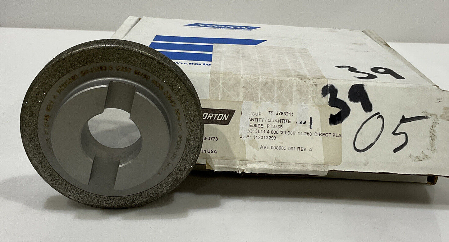 NORTON PT2768 GRIT 60/80 4” DIAMETER 1.26” BORE .571” GRINDING WHEEL