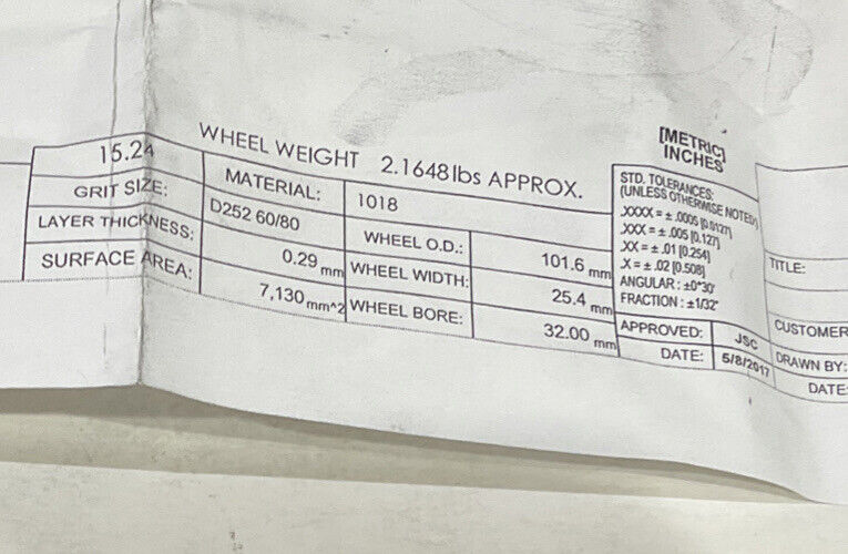 NORTON PT2768 GRIT 60/80 4” DIAMETER 1.26” BORE .571” GRINDING WHEEL