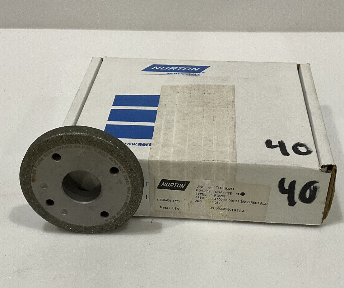 NORTON PT2768 GRIT 60/80 4” DIAMETER 1.26” BORE .571” GRINDING WHEEL