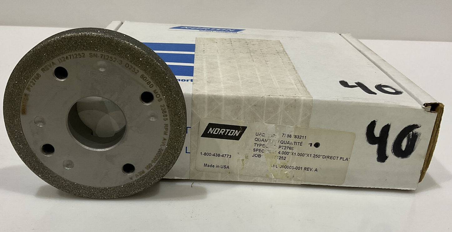 NORTON PT2768 GRIT 60/80 4” DIAMETER 1.26” BORE .571” GRINDING WHEEL