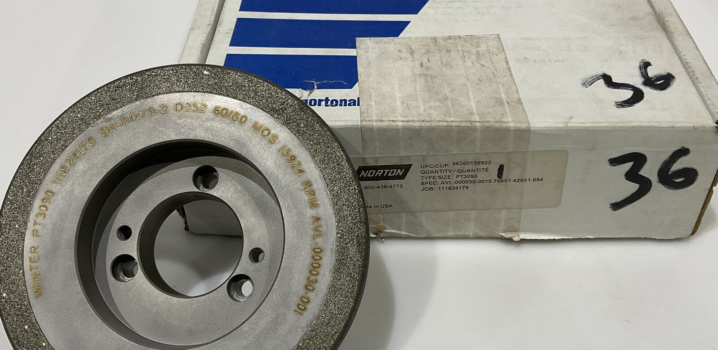 NORTON PT3090 GRIT 60/80 5.795” DIAMETER 1.654” BORE 1.00” GRINDING WHEEL