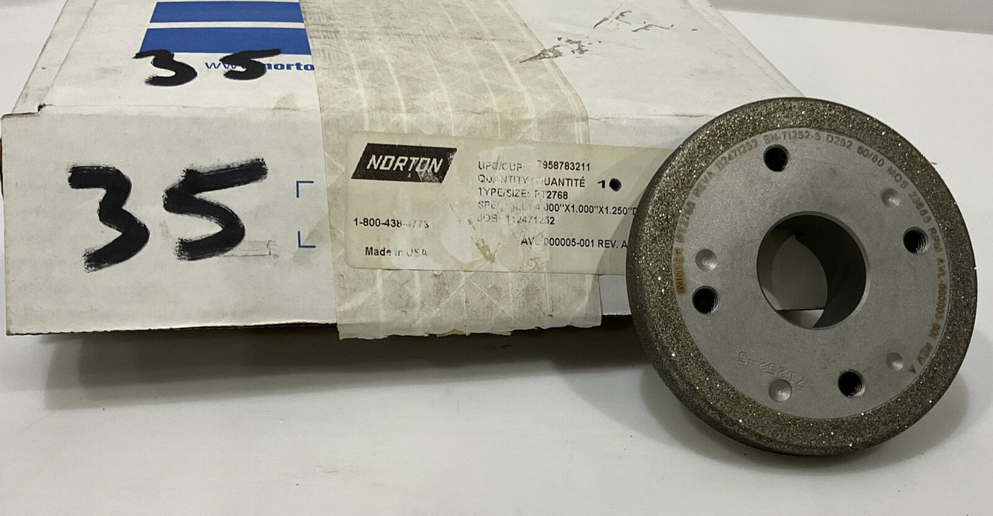 NORTON PT2768 GRIT 60/80 4.00” DIAMETER 1.26” BORE .571” GRINDING WHEEL