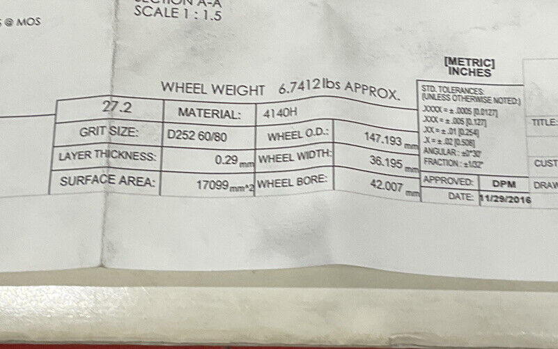 NORTON PT3090 GRIT 60/80 5.795” DIAMETER 1.654” BORE 1.00” GRINDING WHEEL